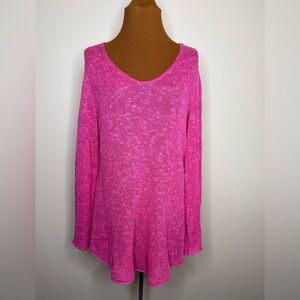 Eileen Fisher V Neck Pink Linen Cotton Blend Long Sleeve Top Size Medium